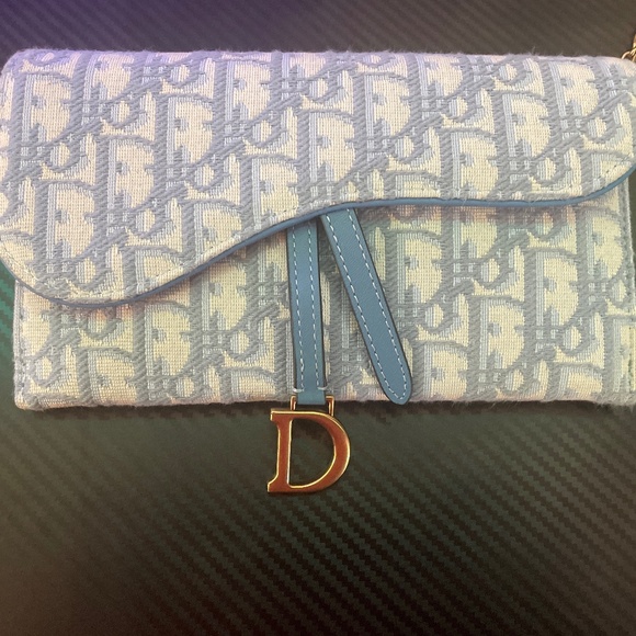 Dior Handbags - Christian Dior Saddle Wallet on Chain – Blue Oblique Jacquard Canvas